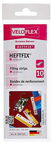VELOFLEX 2002010 - HEFTFIX Heftstreifen, Abheftstreifen, 105 mm lang, selbstklebend, glasklar, 10 Stück VELOFLEX 2002010 - HEFTFIX Heftstreifen, Abheftstreifen, 105 mm lang, selbstklebend, glasklar, 10 Stück von VELOFLEX