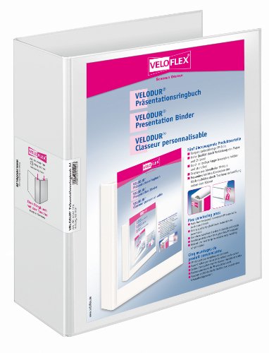 VELOFLEX 4142190 - Präsentationsringbuch Velodur, DIN A4, Sichttasche auf Vorderseite und Rücken, 4-D-Ring-Mechanik, weiß, 1 Stück von VELOFLEX