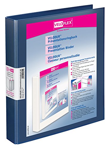 VELOFLEX 4143150 - Präsentations-Ringbuch Velodur, DIN A4, 4-Ring-Mechanik, 265 x 315 x 40, mit Außentaschen,blau von VELOFLEX