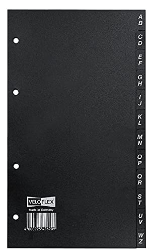 VELOFLEX 4262000 - Register, DIN A5, Hart-PVC, für Visitenkarten- und Telefonbuch, 12teilig, A-Z, schwarz, 1 Stück VELOFLEX 4262000 - Register, DIN A5, Hart-PVC, für Visitenkarten- und Telefonbuch, 12teilig, A-Z, schwarz, 1 Stück von VELOFLEX