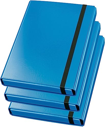 VELOFLEX 4443341 - Sammelbox Velocolor, DIN A4, mit Gummizug, Heftbox aus Karton, glanzkaschiert, 23 x 32 x 4 cm (Blau | 3er Pack) von VELOFLEX