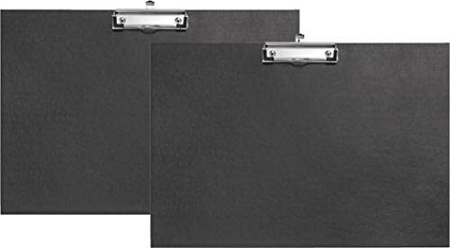VELOFLEX Schreibplatte A3, aus PP mit Leinenstruktur, Klammer, Gummiecken und Hängeöse, schwarz (2 Stück, A3 quer) von VELOFLEX
