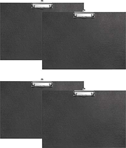 VELOFLEX Schreibplatte A3, aus PP mit Leinenstruktur, Klammer, Gummiecken und Hängeöse, schwarz (4 Stück, A3 quer) von VELOFLEX