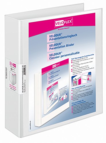 VELOFLEX 1138190 - Präsentations-Ringbuch Velodur, DIN A4, Hebelmechanik, 280 x 315 x 60 mm, mit Außentaschen, weiß von VELOFLEX