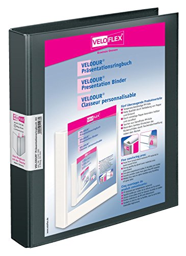Veloflex 1143180 - Präsentations-Ringbuch Velodur, DIN A4, Hebelmechanik, 265 x 315 x 40 mm, mit Außentaschen,schwarz von VELOFLEX