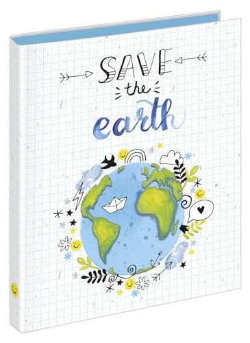 Veloflex 1151981 - Ringbuch Save the earth, Füllhöhe 25 mm, aus recyclebarem Karton, Schulordner, Ringordner (Save the earth, DIN A4) von VELOFLEX