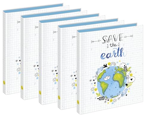 Veloflex 1151981 - Ringbuch Save the earth, Füllhöhe 25 mm, aus recyclebarem Karton, Schulordner, Ringordner (Save the earth, DIN A4 | 5er Pack) von VELOFLEX