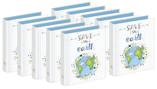 Veloflex 1151981 - Ringbuch Save the earth, Füllhöhe 25 mm, aus recyclebarem Karton, Schulordner, Ringordner (Save the earth, DIN A5 | 10er Pack) von VELOFLEX