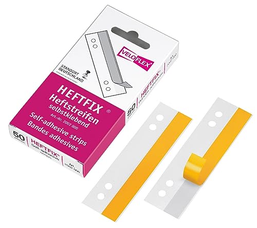 VELOFLEX 2002000 - HEFTFIX Heftstreifen, Abheftstreifen, 105 mm lang, 50er SB-Packung, selbstklebend, glasklar von VELOFLEX