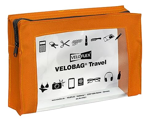 VELOFLEX 2705330 - VELOBAG Travel DIN A5 Kleinkrambeutel Reißverschlusstasche Mehrzwecktasche, Textil und PVC,orange, 1 Stück von VELOFLEX