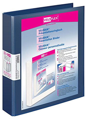VELOFLEX 4147150 - Präsentations-Ringbuch Velodur, DIN A4, 2-Ring-Mechanik, 272 x 315 x 46 mm, mit Außentaschen,blau von VELOFLEX