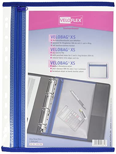 VELOFLEX 4354050 - Dokumentenhülle mit Reißverschluss, 1 Stück, DIN A4, abheftbar, blau, VELOBAG XS, Reißverschlusstasche von VELOFLEX