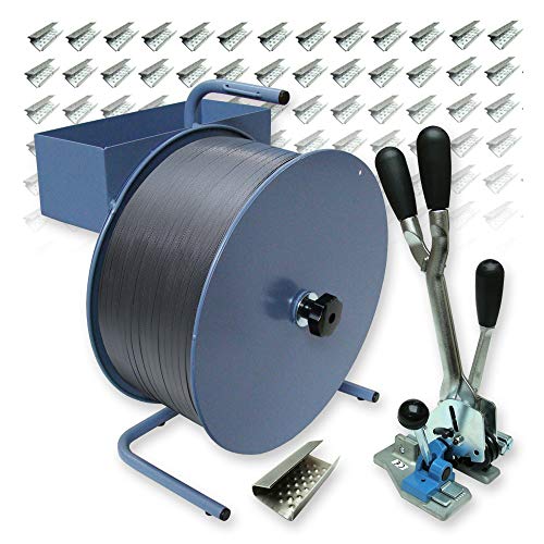 VEMATEC 16 mm PP-Umreifungsset - 2000 m Polypropylen-Umreifungsband, reißfest bis 215 kg mit Abrollgerät, Spann- und Verschlussgerät und 1000 Verschlusshülsen VEMATEC 16 mm PP-Umreifungsset - 2000 m Polypropylen-Umreifungsband, reißfest bis 215 kg mit Abrollgerät, Spann- und Verschlussgerät und 1000 Verschlusshülsen von VEMATEC