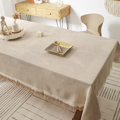 VENIES Tischdecke leinen 180 x 380 cm Tischdecke Rechteckig for Tabelle Gartentischdecke Table Cloth für Küche Picknick Weihnachts Tischdekoration Khaki von VENIES