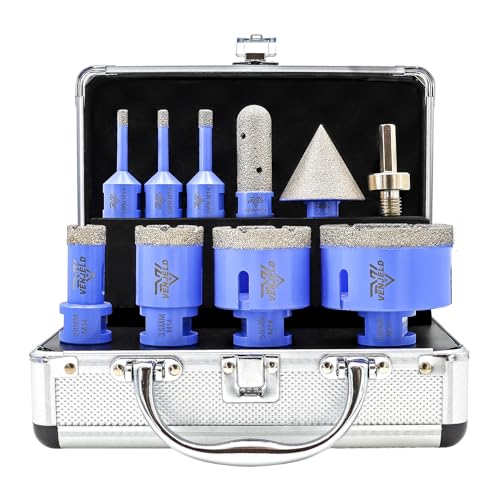 Diamant Fliesenbohrer Set 10tlg. - 6/6/8/20/35/50/68mm Diamantbohrer Lochsäge, 20mm Fingerfräser, 50mm Fasenbohrer, Sechskantschaft-Adapter für Porzellan Fliesen Keramik Granit Marmor Dekton Diamant Fliesenbohrer Set 10tlg. - 6/6/8/20/35/50/68mm Diamantbohrer Lochsäge, 20mm Fingerfräser, 50mm Fasenbohrer, Sechskantschaft-Adapter für Porzellan Fliesen Keramik Granit Marmor Dekton von VENJELD