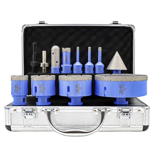 Diamant Fliesenbohrer Set 12tlg. - 6/6/8/20/35/50/68/110mm Diamantbohrer Lochsäge, 20mm Fingerfräser, 50mm Fasenbohrer, SDS/Sechskantschaft-Adapter für Porzellan Fliesen Keramik Granit Marmor Dekton Diamant Fliesenbohrer Set 12tlg. - 6/6/8/20/35/50/68/110mm Diamantbohrer Lochsäge, 20mm Fingerfräser, 50mm Fasenbohrer, SDS/Sechskantschaft-Adapter für Porzellan Fliesen Keramik Granit Marmor Dekton von VENJELD