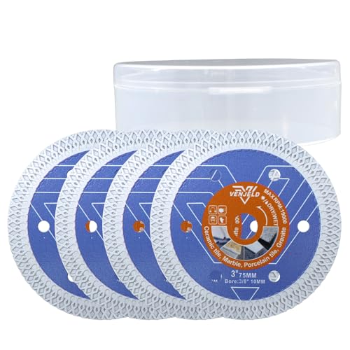 Diamanttrennscheibe 75mm Fliesenscheibe - 4 tlg. Trennscheiben X Mesh mit Bohrung 10mm für Keramik-Porzellan-Fliesen Marmor-Kunststein VENJELD Diamanttrennscheibe 75mm Fliesenscheibe - 4 tlg. Trennscheiben X Mesh mit Bohrung 10mm für Keramik-Porzellan-Fliesen Marmor-Kunststein VENJELD von VENJELD