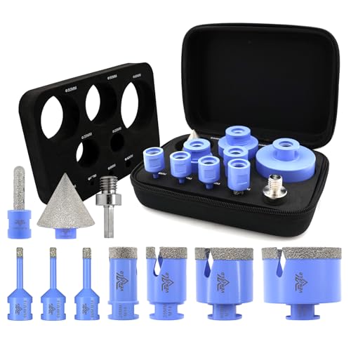 VENJELD Diamant Fliesenbohrer Set 10tlg. - 6/6/8/25/35/50/68mm M14-Gewinde Diamantbohrer Lochsäge, 10mm Fingerfräser, 50mm Fasenbohrer, Sechskantschaft-Adapter für Porzellan Fliesen Keramik VENJELD Diamant Fliesenbohrer Set 10tlg. - 6/6/8/25/35/50/68mm M14-Gewinde Diamantbohrer Lochsäge, 10mm Fingerfräser, 50mm Fasenbohrer, Sechskantschaft-Adapter für Porzellan Fliesen Keramik von VENJELD