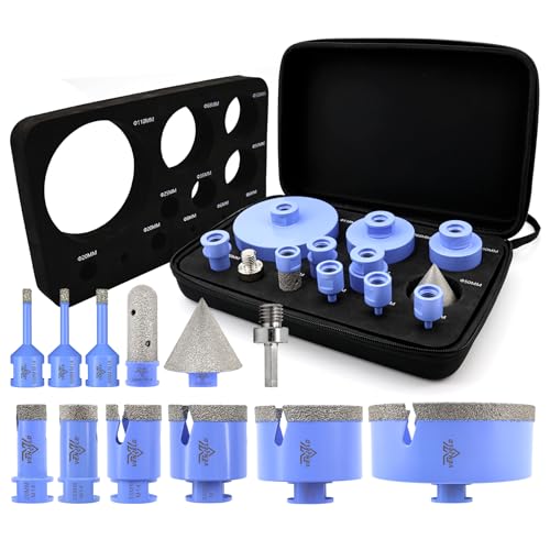 VENJELD Diamant Fliesenbohrer Set 12tlg. - 6/6/8/20/25/35/50/68/110mm M14-Gewinde Diamantbohrer Lochsäge, 20mm Fingerfräser, 50mm Fasenbohrer, Sechskantschaft-Adapter für Porzellan Fliesen Keramik VENJELD Diamant Fliesenbohrer Set 12tlg. - 6/6/8/20/25/35/50/68/110mm M14-Gewinde Diamantbohrer Lochsäge, 20mm Fingerfräser, 50mm Fasenbohrer, Sechskantschaft-Adapter für Porzellan Fliesen Keramik von VENJELD