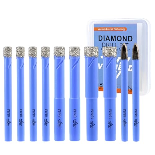 VENJELD Diamant Fliesenbohrer Set - 6mm X 4, 8mm X 2, 10mm X 2 8tlg. Diamantbohrer Lochsäge und 2 Stücke 6mm Karbidebohrer für Keramik Porzellan Fliesen Marmor - Rundschaft mit Aufbewahrungskoffer VENJELD Diamant Fliesenbohrer Set - 6mm X 4, 8mm X 2, 10mm X 2 8tlg. Diamantbohrer Lochsäge und 2 Stücke 6mm Karbidebohrer für Keramik Porzellan Fliesen Marmor - Rundschaft mit Aufbewahrungskoffer von VENJELD
