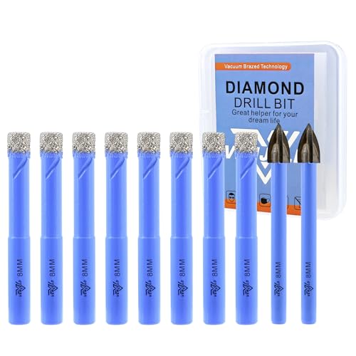 VENJELD Diamant Fliesenbohrer Set - 8mm 8tlg. Diamantbohrer Lochsäge und 2 Stücke 8mm Karbidebohrer für Keramik Porzellan Fliesen Marmor Granit - Rundschaft mit Aufbewahrungskoffer VENJELD Diamant Fliesenbohrer Set - 8mm 8tlg. Diamantbohrer Lochsäge und 2 Stücke 8mm Karbidebohrer für Keramik Porzellan Fliesen Marmor Granit - Rundschaft mit Aufbewahrungskoffer von VENJELD
