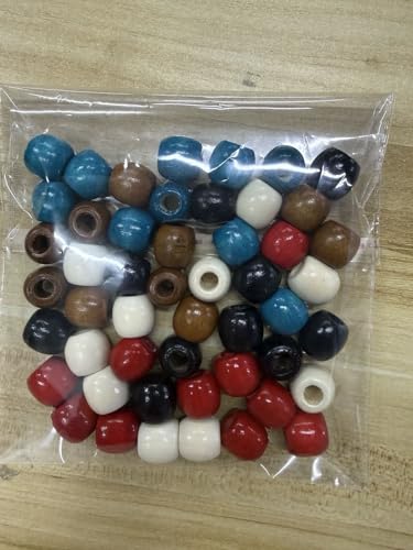 VENOFEN Bunte Holz-Haarperlen, 5 Farben, großes Loch, natürliche Holzperlen für Loc Dreadlock, Haar-Accessoires, Zöpfe, Dekoration, 60 Stück von VENOFEN