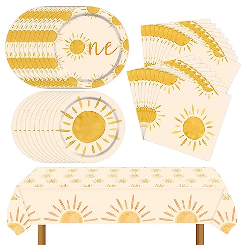 Boho Sun Partyzubehör Geschirr-Set inklusive Sonne Geburtstag Pappteller Servietten Tischdecke für 1. Sonnenschein Geburtstag Party Dekorationen serviert 20 von VENTASOL