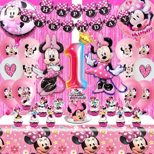 VENYAA Minni Mouse Geburtstagsdeko 1 Jahr, Rosa Deko Geburtstag Mädchen 1 Jahr, Set Minimaus Geburtstag Party Deko, Minni Mouse Luftballons 1 Geburtstag (Mini Maus Geburtstagsdeko 1 Jahr) von VENYAA