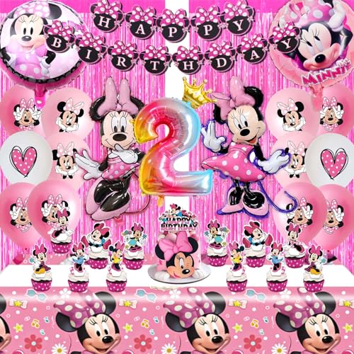 VENYAA Minni Mouse Geburtstagsdeko 2 Jahre, Rosa Deko Geburtstag Mädchen 2 Jahre, Set Minimaus Geburtstag Party Deko, Minni Mouse Luftballons 2 Geburtstag (Mini Maus Geburtstagsdeko 2 Jahre) von VENYAA