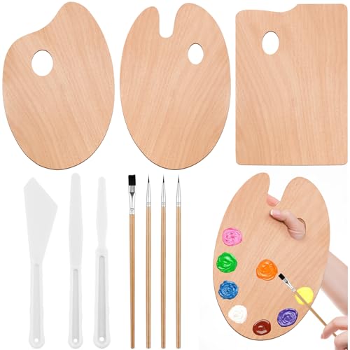 VEPEPE 10 Stück Daumenloch Holz Palette Malen Kit, 3 Formen Holz Malen Paletten 30 x 20 cm mit Malmesser Kunststoff, Oval Hölzerne Malpalette Mischpalette für DIY Kunst Handwerk Malerei Aquarell VEPEPE 10 Stück Daumenloch Holz Palette Malen Kit, 3 Formen Holz Malen Paletten 30 x 20 cm mit Malmesser Kunststoff, Oval Hölzerne Malpalette Mischpalette für DIY Kunst Handwerk Malerei Aquarell von VEPEPE