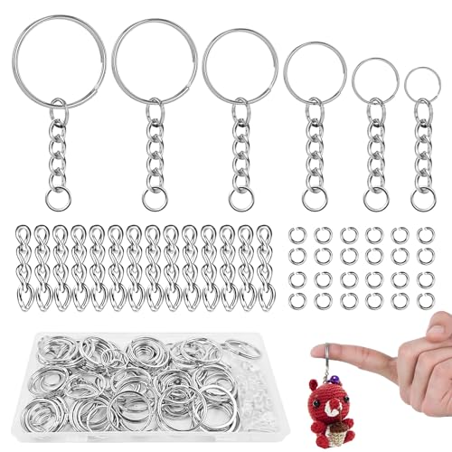 VEPEPE 180 Stück Kleine Schlüsselringe mit Kette & Spaltringe Edelstahl Silber Schlüsselanhänger Kette 12/15/20/25/28/30mm Schlüsselanhänger Selber Machen Schlüsselanhänger Ringe für Bastelarbeiten von VEPEPE