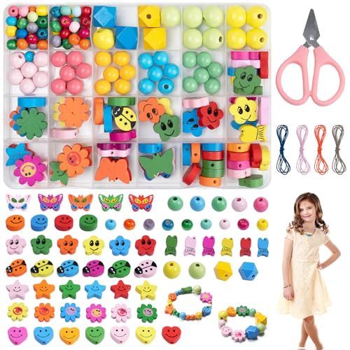 VEPEPE 160 Stück Holzperlen Bunte Set, 18 Arten Bunte Holzperlen zum Auffädeln mit Schere & Farbigen Fäden, Bunte Perlen Holz zum Auffädeln Holzperlen für Armbänder, Ketten, Heimwerken, Kunsthandwerk VEPEPE 160 Stück Holzperlen Bunte Set, 18 Arten Bunte Holzperlen zum Auffädeln mit Schere & Farbigen Fäden, Bunte Perlen Holz zum Auffädeln Holzperlen für Armbänder, Ketten, Heimwerken, Kunsthandwerk von VEPEPE