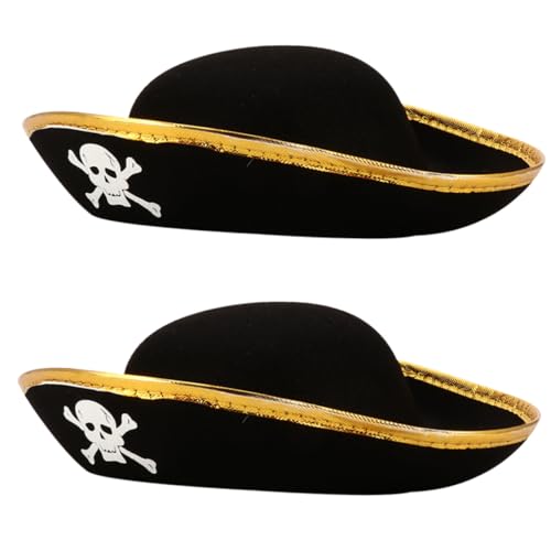 VERDANVERSE 2 Stück Teiliges Piratenhut mit Totenkopfmuster Bambusfaser Cosplay Kapitänshut für Erwachsene und Langlebig Weiches Material für Halloween Piratenpartys und Theateraufführungen von VERDANVERSE