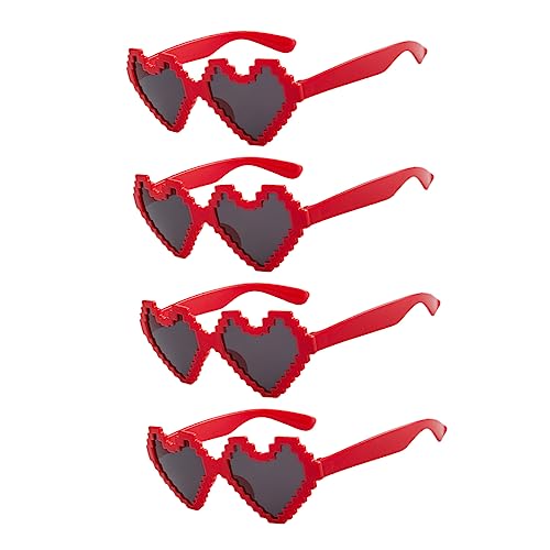 VERDANVERSE 4 STÜCKE Teiliges Herzförmige Mosaikbrille für Unvergessliche Fotos Spaßbrille für Feiern Erwachsene und Jugendliche Rote Fassung Leichtes Material Modisches Design von VERDANVERSE