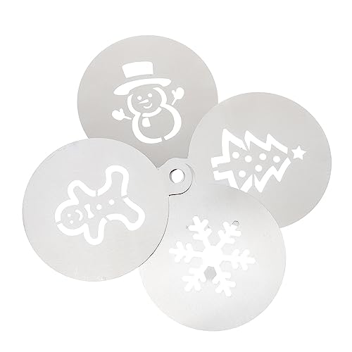 VERDANVERSE 4 Stk. Teiliges Weihnachts Kaffeestencil aus Edelstahl Kreative Schablonen mit Schneeflocke Tannenbaum Schneemann und Lebkuchenmann für Kuchen Kaffee und Backdekoration von VERDANVERSE