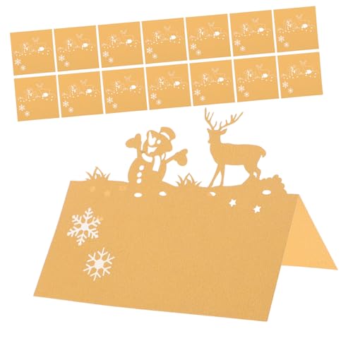 VERDANVERSE 50 Stück Teiliges Weihnachts Tischkarten mit Filigranen Reh und Schneemann Motiven aus Goldenem Papier Platzsparend als Sitzplatzkarten für Weihnachtsfeiern Festliche von VERDANVERSE
