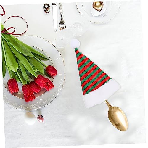 VERDANVERSE 6 Stück Mini Weihnachtsmützen Besteckhalter Kleine Weihnachtskappen Rot Grün Rot Weiß Gestreift Mini Santa Hüte Festliche Tischdekoration für Party und Winterfest von VERDANVERSE