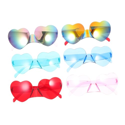 VERDANVERSE 6Stücke Herzförmige Randlose Sonnenbrillen Neuartige Partybrille Bunten Farben für Feiern Outdoor Aktivitäten Besondere Anlässe Leicht Tragbar von VERDANVERSE