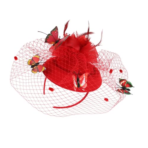 VERDANVERSE Eleganter Mini Hut Haarreif Damen Haarschmuck für Hochzeiten Party Karneval Rotes Netzstoff Schmetterling Kopfschmuck Auffälliges Accessoire für Festliche Anlässe VERDANVERSE Eleganter Mini Hut Haarreif Damen Haarschmuck für Hochzeiten Party Karneval Rotes Netzstoff Schmetterling Kopfschmuck Auffälliges Accessoire für Festliche Anlässe von VERDANVERSE