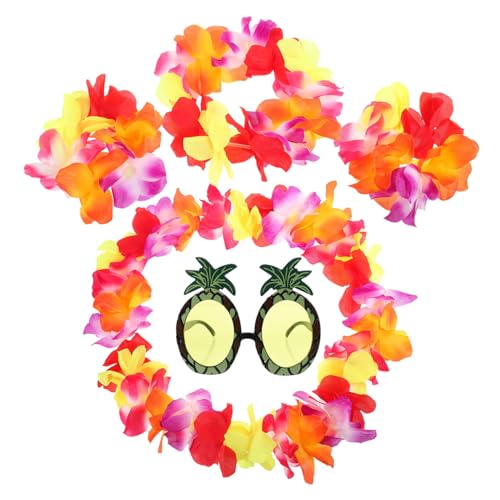 VERDANVERSE Hawaii Party Teilig Blumengirlande Stirnband Halskette Armbänder mit Ananas Sonnenbrille Bunte Sommer Deko Geburtstag Strandfest Zubehör von VERDANVERSE
