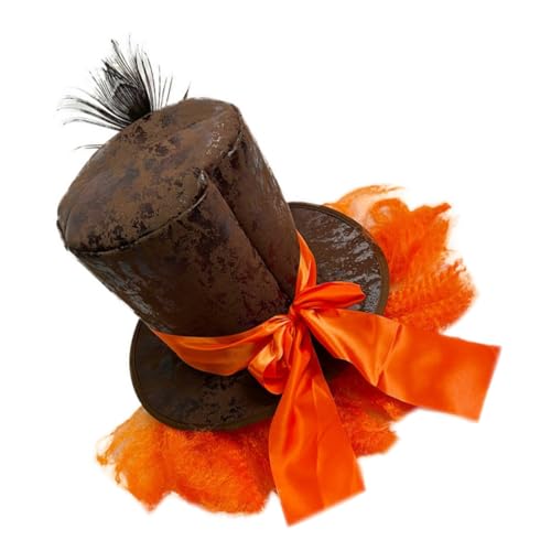 VERDANVERSE Karneval Partyhut mit Pfauenfeder Design Orangefarbene Cosplay Perücke Vielseitiger Zauberer Hut für und Kostümpartys Attraktives Festzubehör für Erwachsene von VERDANVERSE