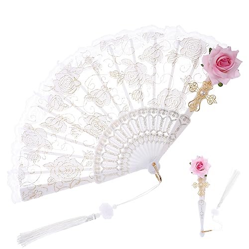 VERDANVERSE Vintage Spitzenfächer Eleganter Klappfächer für Teeparty Cosplay Tanz und Hochzeiten Leicht Tragbar und Fotorequisiten mit Rosenmotiv VERDANVERSE Vintage Spitzenfächer Eleganter Klappfächer für Teeparty Cosplay Tanz und Hochzeiten Leicht Tragbar und Fotorequisiten mit Rosenmotiv von VERDANVERSE