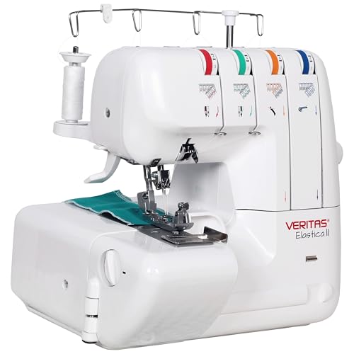 VERITAS Nähmaschine Elastica II I Overlock-Nähmaschine I Einstellbare Stichlänge & Stichbreite I 2,3 oder 4-Faden-Nähte I Fadenabschneider & LED-Nählicht I inkl. Staubschutzhülle (weiß) von VERITAS