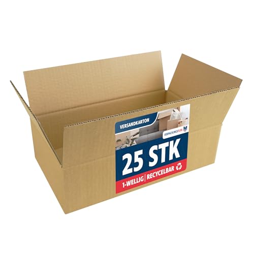 VERPACKUNGSFUXX Faltkarton 25 Stück | 35 x 20 x 10 cm | braune Kartons zum Verschicken | stabile Versandkartons aus Wellpappe | Päckchen DHL von VERPACKUNGSFUXX
