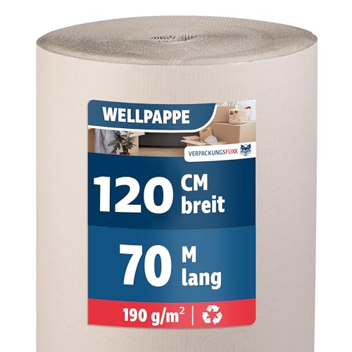 Wellpappe Rolle 120 cm x 70 m | Rollenwellpappe für Versand & Lagerung | Umweltfreundliches & recyclebares Verpackungsmaterial Wellpappe Rolle 120 cm x 70 m | Rollenwellpappe für Versand & Lagerung | Umweltfreundliches & recyclebares Verpackungsmaterial von VERPACKUNGSFUXX