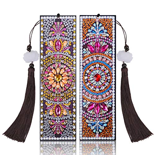 VETPW 2er Pack 5D DIY Diamant Malerei Lesezeichen mit Quaste für Abschluss Geburtstagsgeschenk, Diamond Pasted Painting Bookmark, Diamant Stickerei Malerei Leder Lesezeichen Set - Mandala Blume von VETPW