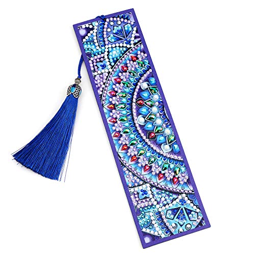 VETPW 5D DIY Diamant Malerei Lesezeichen, Malen Nach Zahlen Kit, Special Shaped Diamond Pasted Painting Bookmark, Diamant Stickerei Malerei Quaste Leder Lesezeichen Set -Mandala von VETPW