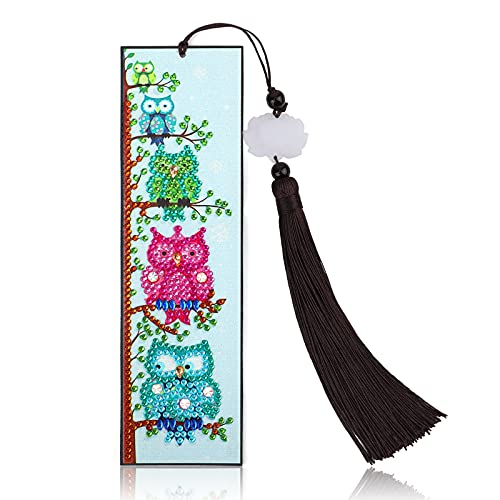 VETPW 5D DIY Eule Diamant Malerei Lesezeichen für Abschluss Geburtstagsgeschenk, Diamond Pasted Painting Bookmark, Diamant Stickerei Malerei Quaste Leder Lesezeichen Set von VETPW