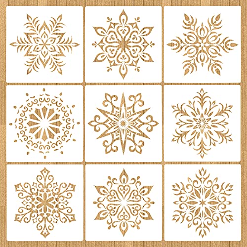 VETPW 9Pcs Mandala Schablonen Stencils Set, Wiederverwendbares Schneeflocken Blumen Design Malerei Vorlage Zubehör, DIY Schablone zum Malen an der Wand Scrapbooking Home Dekoration, 20x20CM von VETPW