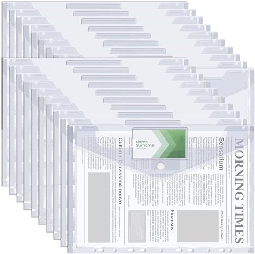 21 Stück Dokumententasche A4, Transparent Druckknopf A4 Dokumentenmappe Sammelmappen Mappen Brieftaschen Tasche mit 11 Binderlöcher und Etikettentasche für Dokument Organisiere Dokumenten von VEUWOLM